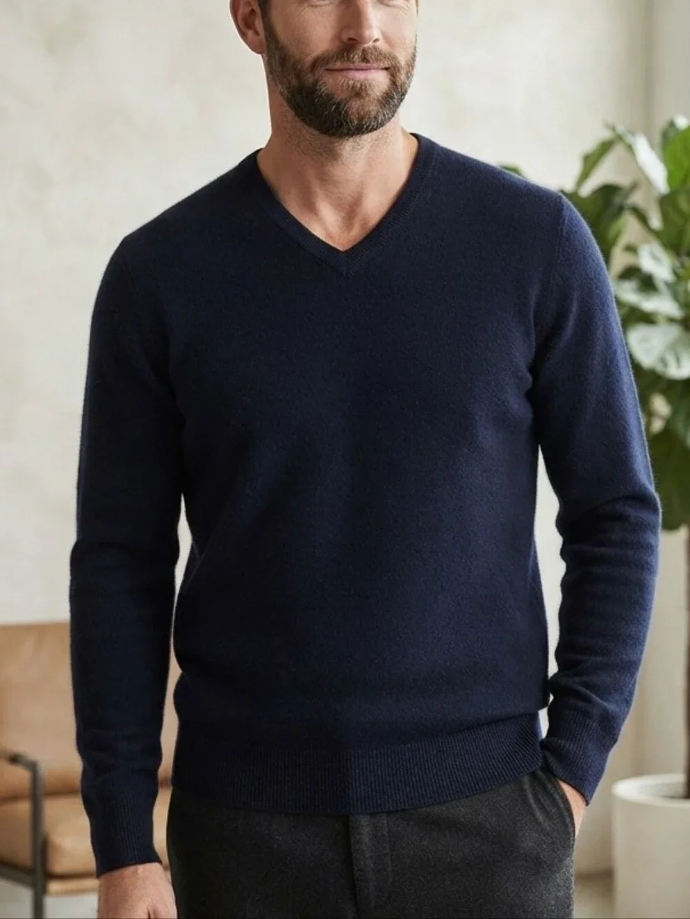 Luigi Baldo 100% Cashmere Navy Blue V-Neck Long Sleeve Sweater Size Large